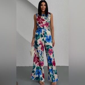 Zara floral print jumpsuit with wide leg